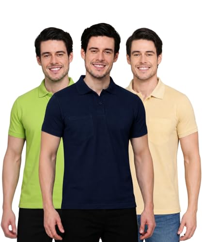 Image of INKKR Men Regular Fit Polo Neck Half Sleeve Solid Casual T-Shirt with Chest Pocket | Pack of 3