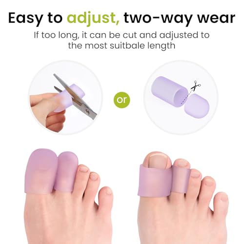 Image of Bukihome Silicone Toe Protectors - 12 Pack Gel Toe Sleeves Toe Protectors - Toe Caps Toe Cushions for Pain Relief, Toe Protection for Corns, Calluses (Lavender, 4L + 8S)