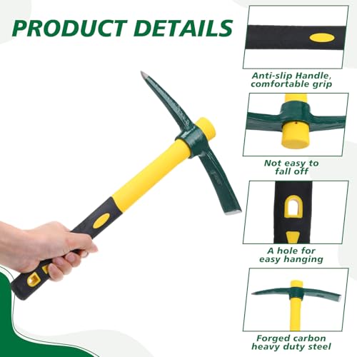 Lothee 6 PCS Pick Mattock Hoe 15 Inch Heavy Duty 1.5Lbs Forged Garden Pick Axe with Rubber Non-Slip Handle Weeding Mattock Hoe Agriculture Hand Tools for Weeding Cultivating Camping or Prospecting - Thumbnail 4