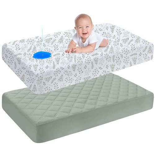 Image of Yoofoss Waterproof Crib Mattress Protector 2 Pack, Quilted Crib Mattress Pad Cover Ultra Soft and Breathable, Machine Washable Toddler Mattress Protector for Standard Baby Crib Size 52''x28''