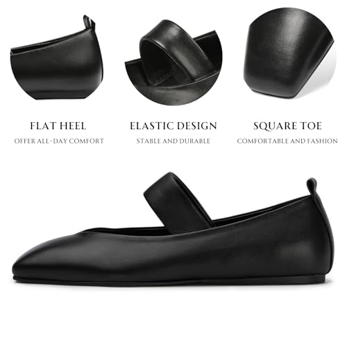 Uacllcau Ballet Flats Shoes for Women Square Toe Mary Jane Shoes Flat Women Comfortable Dressy Casual Slip On Ballerina Mesh Flats with Elastic Strap4