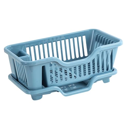 PETSOLA Escurridor de Platos con Bandeja para Cubiertos Porta Platos Soporte de Escurrido de Cocina de Material PP con Bandeja Removible Adecuado para Organiz, Azul, Individual