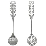 Pinenjoy 2Pcs Vintage Coffee Stirrer Spoon 18/10(304) Stainless Steel Slotted Sugar Spoon Retro Holl