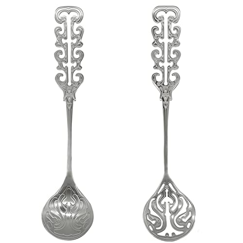 Pinenjoy 2Pcs Vintage Coffee Stirrer Spoon 18/10(304) Stainless Steel Slotted Sugar Spoon Retro Hollow Out Handle Teaspoon For Dessert Ice Cream Stirring Soup Milk #TOP23