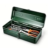 Metal Tool Box with Handle, 14 Inch Lockable Portable Metal Storage Box with Lid, Professional Steel Hardware Organiser for Garage, Workshop, Home, Ideal for Wrenches, Screwdrivers, Small Parts