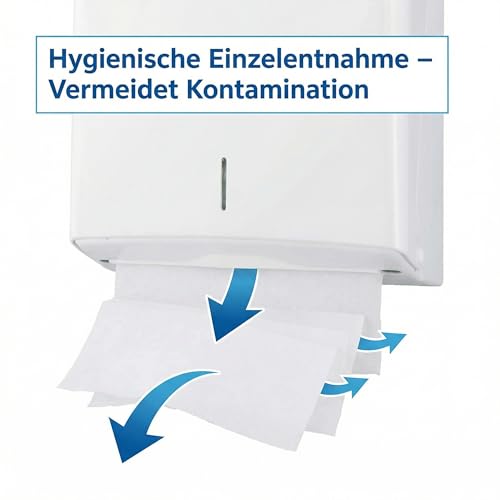 Jofel - Handtuchspender, Gesichtshandtuch, Wandhandtuchspender, bis zu 600 Zick-Zack-Handtücher, Hygienisch, Hochwertiges ABS-Gehäuse, Azure AH33700,Weiß