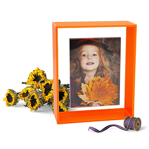 Happydino 8X10 Floating Frame Acrylic Neon Picture Frame Freestanding Translucent Colored Decorative Photo Frame For Wall Mounting Tabletop Desk Gallery Display, Neon Orange #TOP4