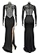 Figdaw Sequin Evening Gowns for Women Elegant Classy,Formal Rhinestone Dresses Sparkly Long Prom Dress with Slit,Black,M,C6825
