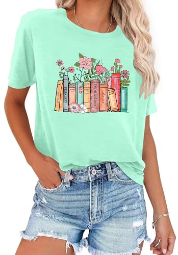Image of Books Shirts for Women Reading T-Shirt Book Lover Tops Funny Readers Gifts Clothes Casual Librarian Tees