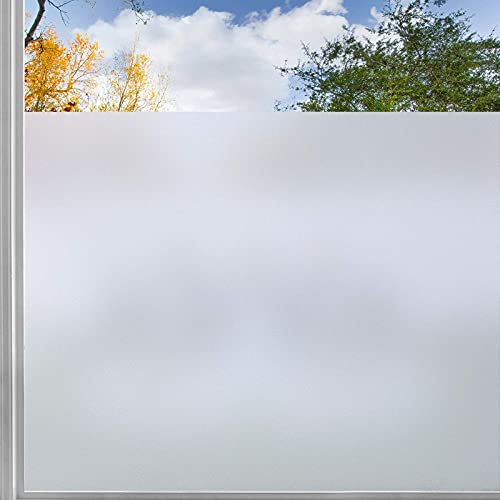 rabbitgoo Window Privacy Film, Frosted Glass Window Film, Removable Opaque Sun Blocking Glass Covering Non-Adhesives Static Cling Vinyl Decals for Bathroom, Matte Pure, 17.5" x 78.7"