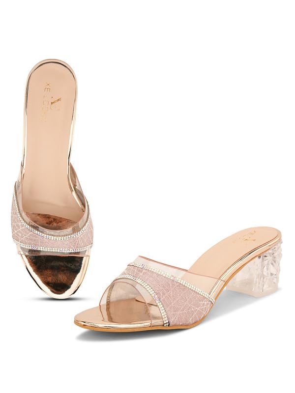 Image of XE Looks Copper Women's Fashion Sandals | Faux Leather Comfortable and Stylish Slip-On Heel | For Wedding Occasion 2.5 Inches Heel | For Women & Girls