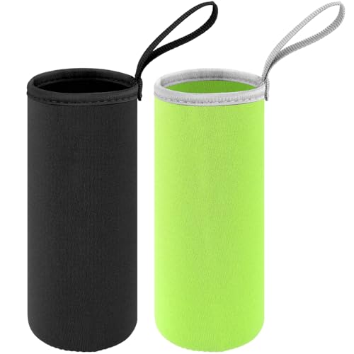 Zhehao 2 Pieces Neoprene Water Bottle Sleeve 18 oz - 19.4 oz Carrier Nylon Bottle Cover for Sport Portable Glass Drink Cup, 550 ml (Black, Green)