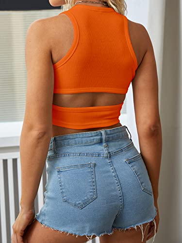 Dwnval Womens Summer Halter Tops Cutout Sleeveless Crewneck Racerback Ribbed Knitted Crop Tank Top2