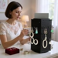 SUNNYNEST Rotating Countertop Organizer 36 Hooks Rotating Pegboard Display Stand Metal Retail Display Racks for Craft Shows & Fairs, Retail Stores Black