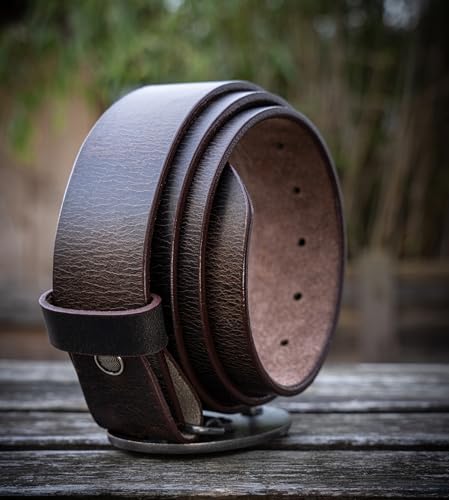 Schöneberger Trachten Couture men traditional leather belt, lederhosen belt with Bavarian buckle, belt for Oktoberfest Lukas (brown, 42-44 inch)
