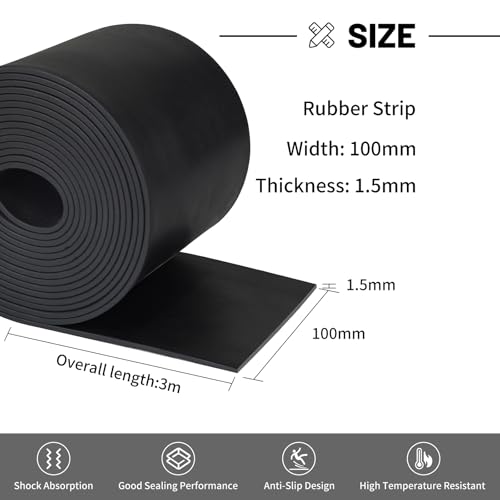 LALAGO Gummistreifen, Neopren Gummimatte, 100mm(B)x1,5mm(D)x3m(L) Vollgummi Gummiprofil, Gummimatte Meterware, Schmal Gummiunterlage, Gummiplatte für Dichtungen, Bodenbeläge Schutz, Vibrationsschutz