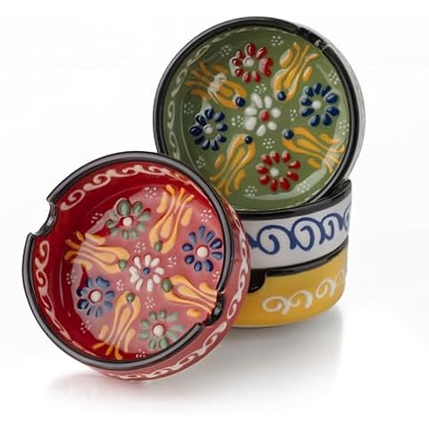 Ceramic Ashtray, Hand-Painted Smokeless Asthray Indoor, Handmade Cigar Ashtray Set of 4, Multicolor Smokeless Ashtray, Decorative Outdoor Ashtray (Sultan Garden) Cover