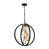 JINZO 20" Black and Gold Rustic Chandelier 4-Lights Globe Farmhouse Pendant Light Industrial Modern