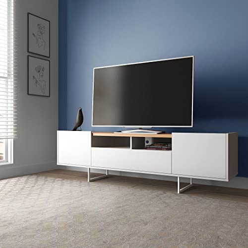 Manhattan Comfort Winston 70.86" Tv Stand With 6 Shelves, White And Cinnamon #TOP1