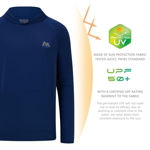 Image of Men's UPF 50+ Hoodie Shirt Long Sleeve Permanent UV Sun Protection Vented Tee Performance for Outdoor Hiking Fishing