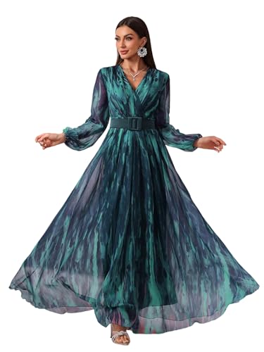 Image of TOLEEN Summer Casual Dresses for Women 2024 Spring Fashion Boho V Neck Long Sleeve Ruffle Floral Print Elegant Maxi Dress