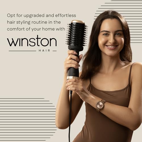 Image of Winston 2-in-1 Hair Styling Blow Brush for Women - 1200 Watts | Hot Air Brush, Hair Volumizer Brush, Hair Blow Dryer Brush with Charcoal Bristles for Salon-Quality Volume and Shine (Black) 1 Year Warranty