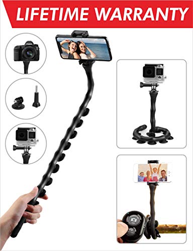 Kizen Flexible Selfie Stick. Monopod Suction Cup Tripod Mount Stand with Wireless Remote