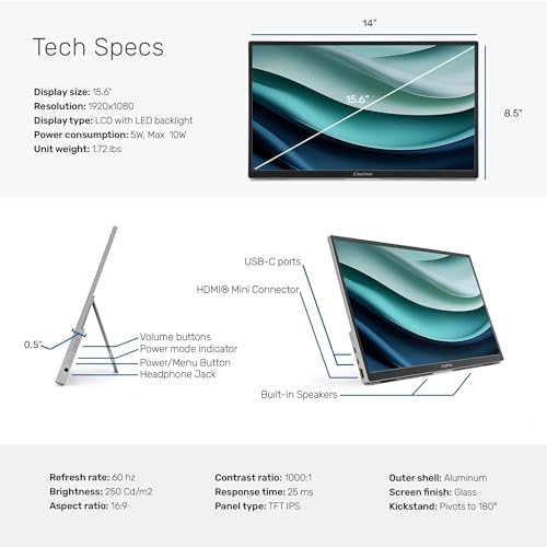 Image of SideTrak Solo Essential 15.6 inch Portable Monitor for Laptop with Protective Sleeve | FHD Dual Screen w /Kickstand, USB & HDMI Laptop Screen Extender | Compatible with Mac, PC, Chrome