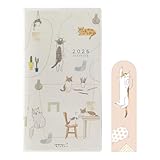 ミドリ ポケットダイアリー 手帳 2026年 スリム マンスリー 限定 しおり付 ネコ柄 22362006 (2026年1月始まり)