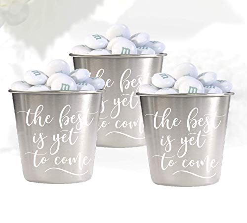 100 piece Wedding Favors Set | Environmentally-friendly Stainless Steel 1.5oz Shot Glasses | Groomsmen + Bridesmaid for Bachelor Bachelorette Parties | Metallic Silver 100 (Variety A-best to come)