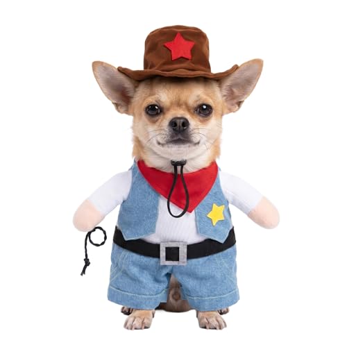 Funny Cowboy Jockey Rider Dog Costume Beagle Halloween Oktoberfest Outfit - Brown Suit for Small Dogs and Cats(Small)