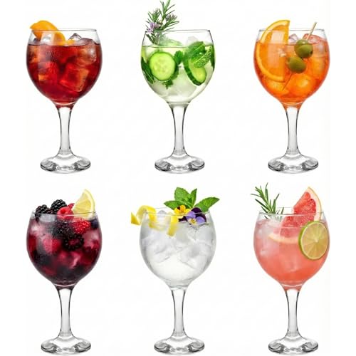 Drinkstuff Gin Balloon Glasses Set of 6 645ml Large Copa Glasses for Gin & Tonic & Cocktails Long Stem Dishwasher Safe