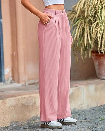Women Wide Leg Dress Pants Striped Wide Leg Pants High Waisted Loose Fit Business Casual Work Trousers with Pockets4