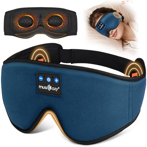 MUSICOZY 3D Bluetooth Sleep Mask Headphones, 100% Blockout Sleep Headphones with Bluetooth 5.4, 16H Play, Soft Eye Mask with Headphone for Sleeping,Travel,Nap & Side Sleepers, Gift for Men/Women