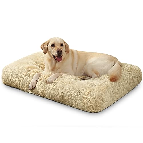 KSIIA Hundebett Grosse Hunde Waschbar, Plüsch Hundekissen flauschig, 105x70cm, rutschfeste Unterseite, Hundematte für große, mittelgroße Hunde, Hundekorb Hundematratze Haustierbett Khaki