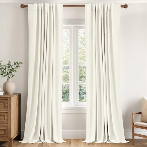 MIULEE 100% Blackout Linen Curtains for Bedroom 40W x 84L Ivory 2 Panels