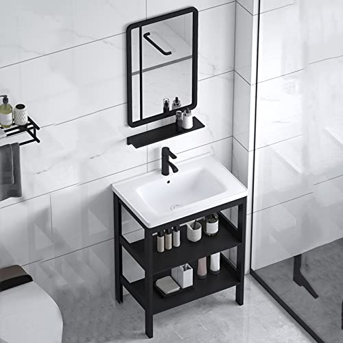 Lavabo de cuisine et buanderie style campagnard avec grand miroir suspendu