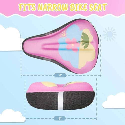 Kids Bike Seat Cushion for Girls, Gel Padded Bike Seat Cover for Child, Breathable & Extra Soft Gel Memory Foam, Pink Child Bicycle Saddle Cushion 9"x 6" (Flower) by LONGDE - Used condition - Image 2
