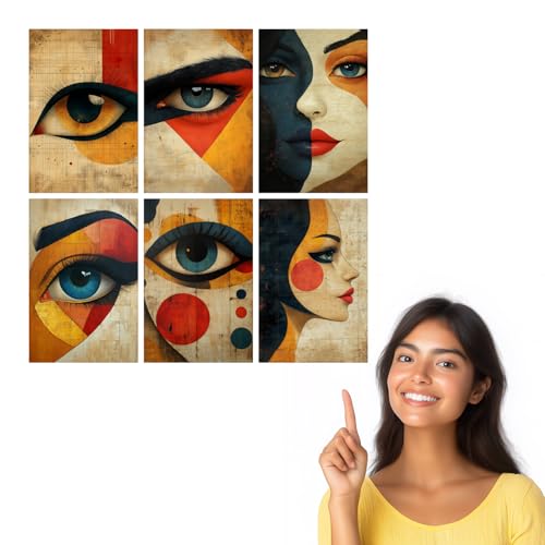 Image of SiddArtify Abstract Eye Wall Art Poster Print Set - Modern Face Art Decor for Living Room Bedroom Office - 12x18 inch Sticker Pack of 6