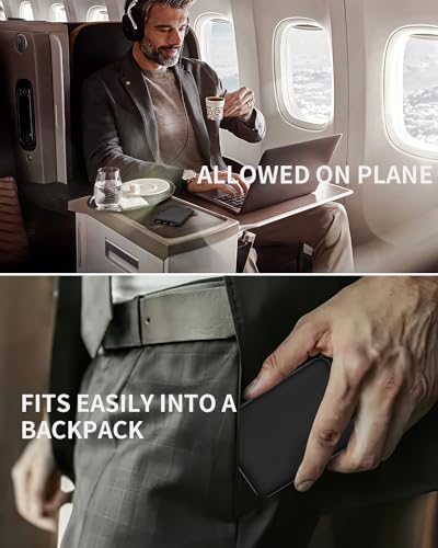 EUARY Power Bank 5000 mAh, piccola e leggera, mini batteria esterna portatile, con cavo, batteria esterna leggera (nero)