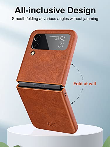 Ocase For Samsung Galaxy Z Flip 4 5G Case, Galaxy Z Flip 4 Leather Case, Slim Thin Shockproof Protective Cover Women Men Phone Case For Galaxy Z Flip4 5G (Brown) #TOP2