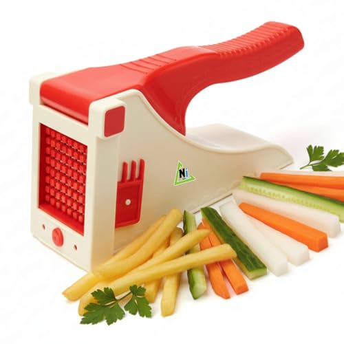 Image of NI Product Kitchen Vegetable Slicer and Cutter, Red and White, Multi-Purpose Manual Food Chopper for Carrots, Cucumber, Celery