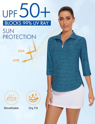 Image of Cucuchy Style Womens Golf Shirt 3 /4 Sleeve Quarter Zip Workout Tennis Tops Quick Dry UPF 50+ Shirts
