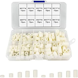 150pcs ABS Round Spacer Washer Assortment Kit Insulation Spacer, for M3 M4 Screws Nylon Non Threaded Column Standoff Support Spacer, with Storage Box(White)