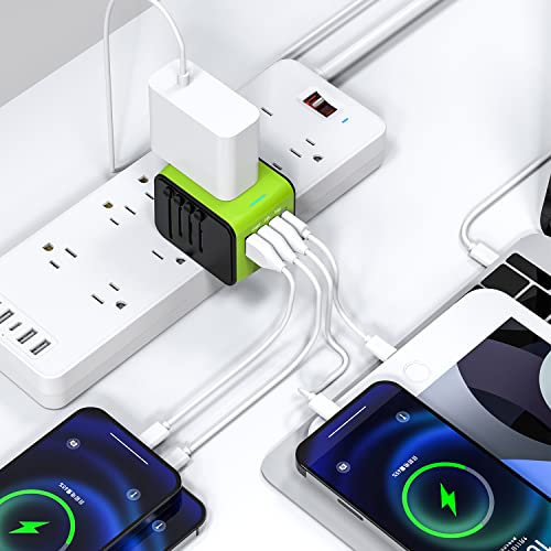 Rxsqul Universal International Power Travel Plug Adapter, 5 In 1 European Travel Plug Adapter W/ 2.4A 3Xusb-A 3.0A 1Xusb C Wall Charger And Worldwide Ac Outlet For Europe Usa Uk Aus Asia-Green #TOP6