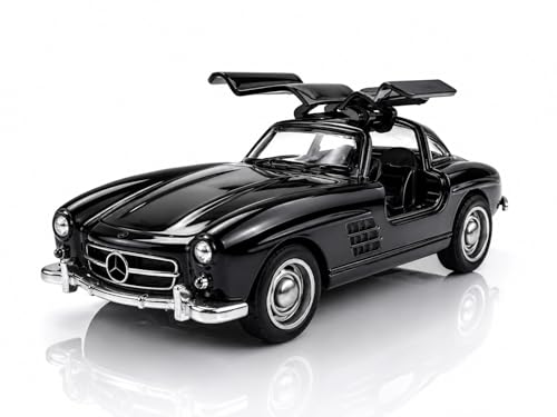 Image of 1954 Mercedes-Benz 300 SL Diecast Model Car 1:36 Scale - Premium Alloy Metal Pull Back Toy Car -Lights & Sound, Opening Gullwing Doors & Boot, Rubber Wheels, Vintage Classic Car Collectible