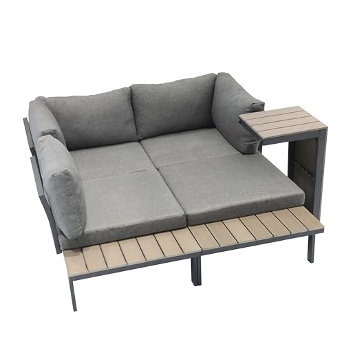 Koll Living Premium Lounge Set Calea – Modulares Gartenmöbel Set in Holzoptik – 3-TLG. Outdoor Sitzgruppe mit 2 Sofas, Tisch & Kissen – Wetterfest für Terrasse & Balkon - Exra Dicke Kissen