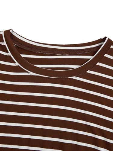 Image of Milumia Women's Elbow Patch Striped High Low Top T-Shirt White and Brown Large