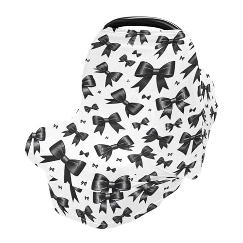 Nesatuwa Baby Car Seat Cover Black Ribbon Bows Breastfeeding Covers Stretchy Breathable Multi-Use Cover Carseat Canopy for Girls and Boys