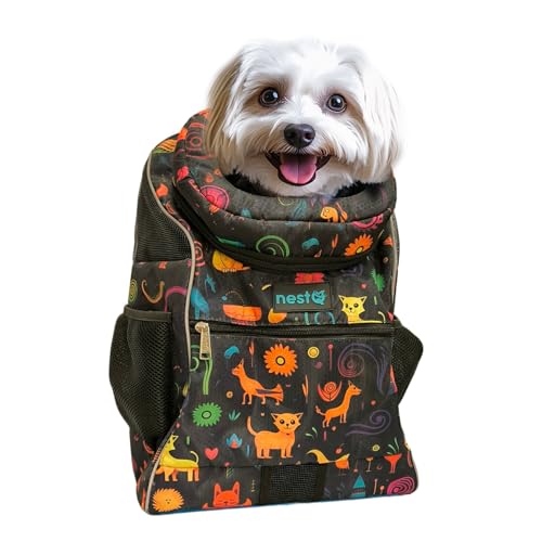 Mochila para Mascotas Pequeñas Perros Y Gatos hasta 3kg - Cuello Protector para Cabeza - Bolsa de Viaje, Transportin Cachorros - Transportes Perritos Motos - Cat and Dog Backpack Tamaño 43x30x20cm